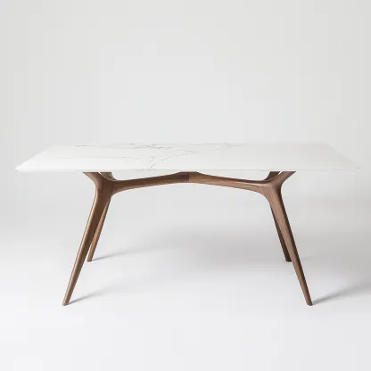 Table à manger rectangulaire en MDF avec plateau effet marbre et pieds en bois 150x85x75 cm - blanc/noyer - style moderne élégant-Comfysta
