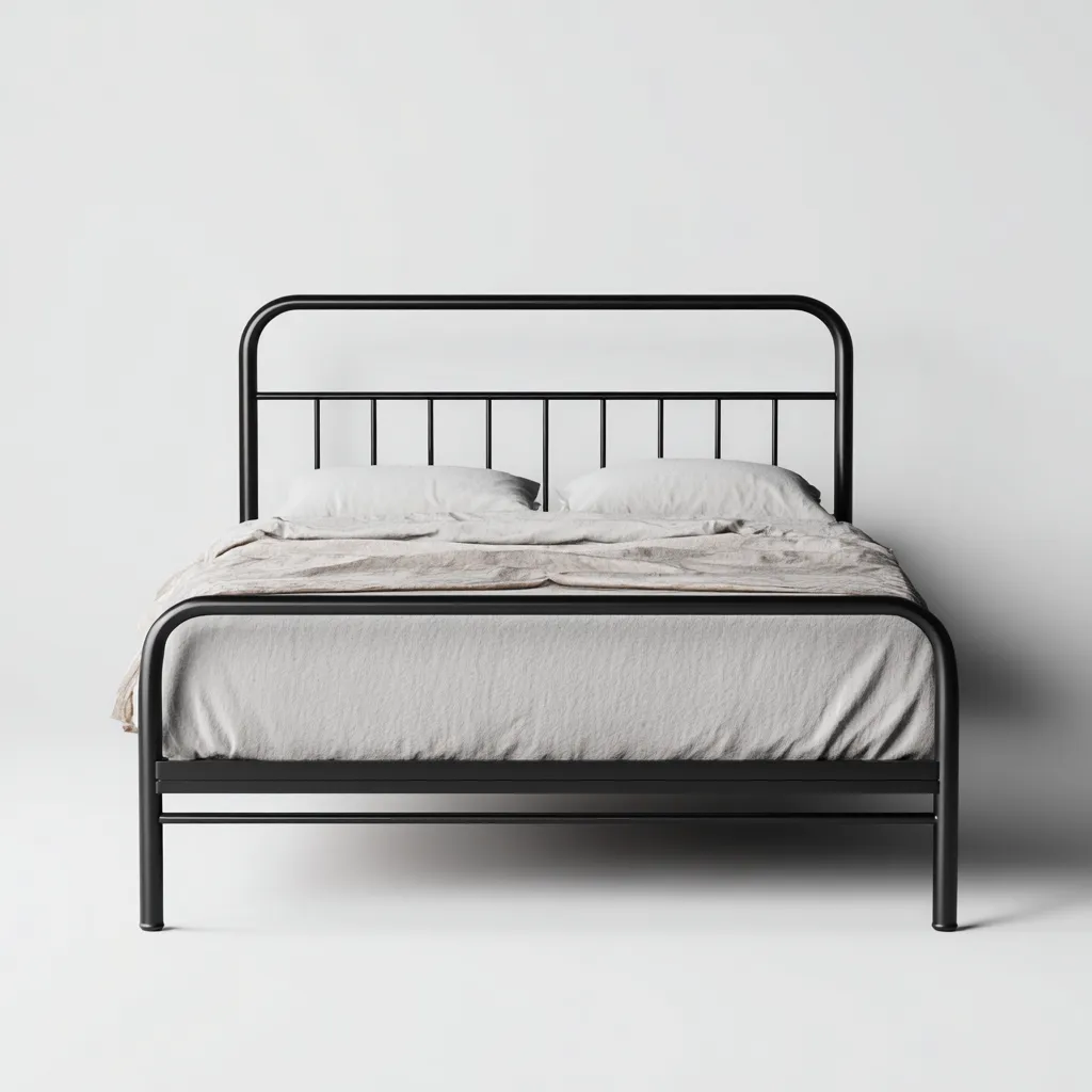 Lit double en métal noir 200x160x95 cm - style industriel - cadre tubulaire arrondi en acier peint-Comfysta