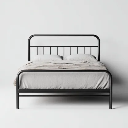 Lit double en métal noir 200x160x95 cm - style industriel - cadre tubulaire arrondi en acier peint-Comfysta