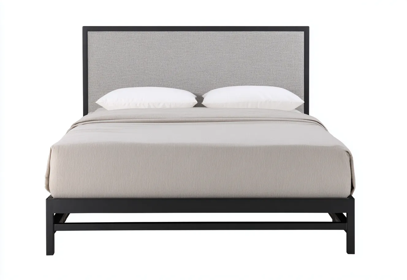 Lit double 200x160x100 cm - cadre noir et tête de lit grise - style moderne élégant-Comfysta