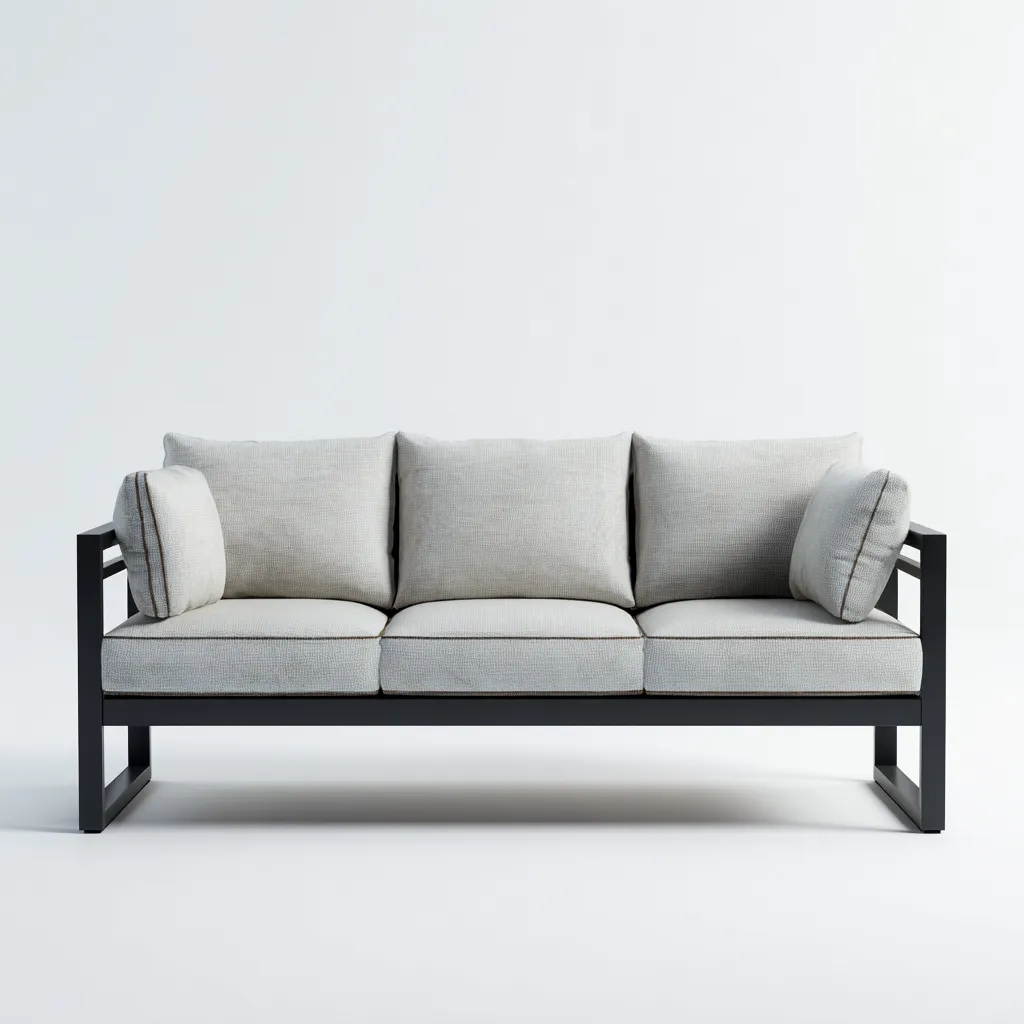 Canapé trois places en aluminium noir et tissu beige clair 190x75x80 cm - style moderne - pour salon contemporain-Comfysta