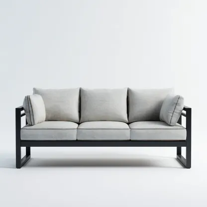 Canapé trois places en aluminium noir et tissu beige clair 190x75x80 cm - style moderne - pour salon contemporain-Comfysta