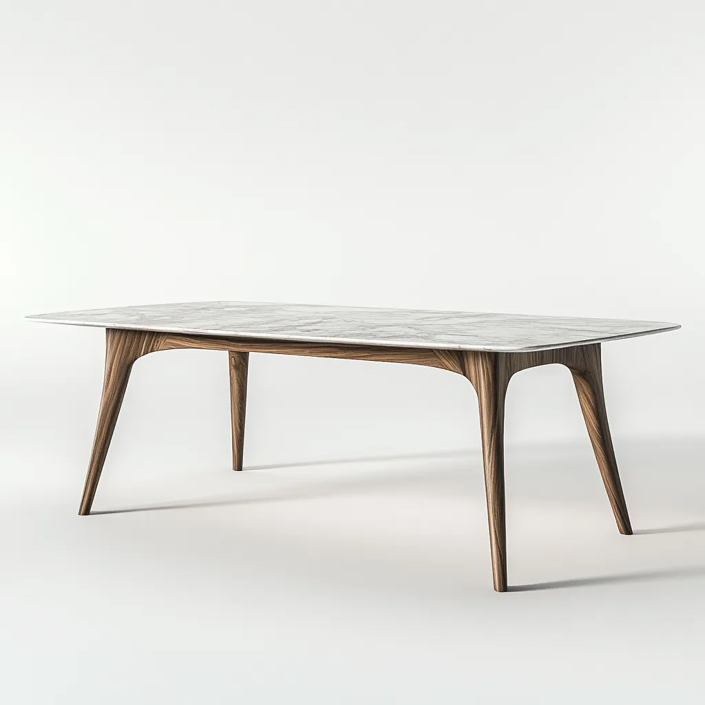 Table à manger rectangulaire avec plateau effet marbre et structure en bois 170x90x75 cm - blanc/noyer - style moderne-Comfysta