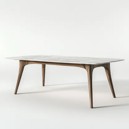 Table à manger rectangulaire avec plateau effet marbre et structure en bois 170x90x75 cm - blanc/noyer - style moderne-Comfysta