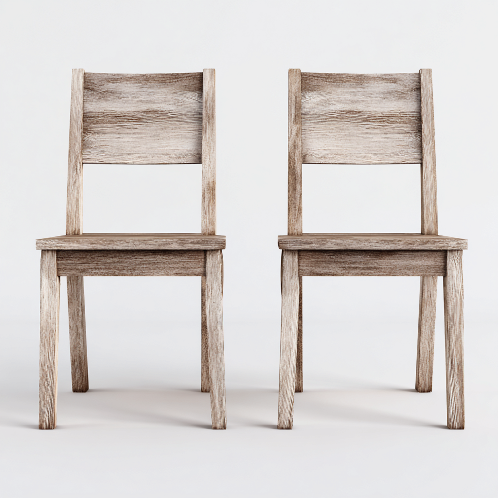 Lot de 2 chaises de salle à manger en bois massif 44x50x88 cm - chêne blanchi - style rustique moderne-Comfysta