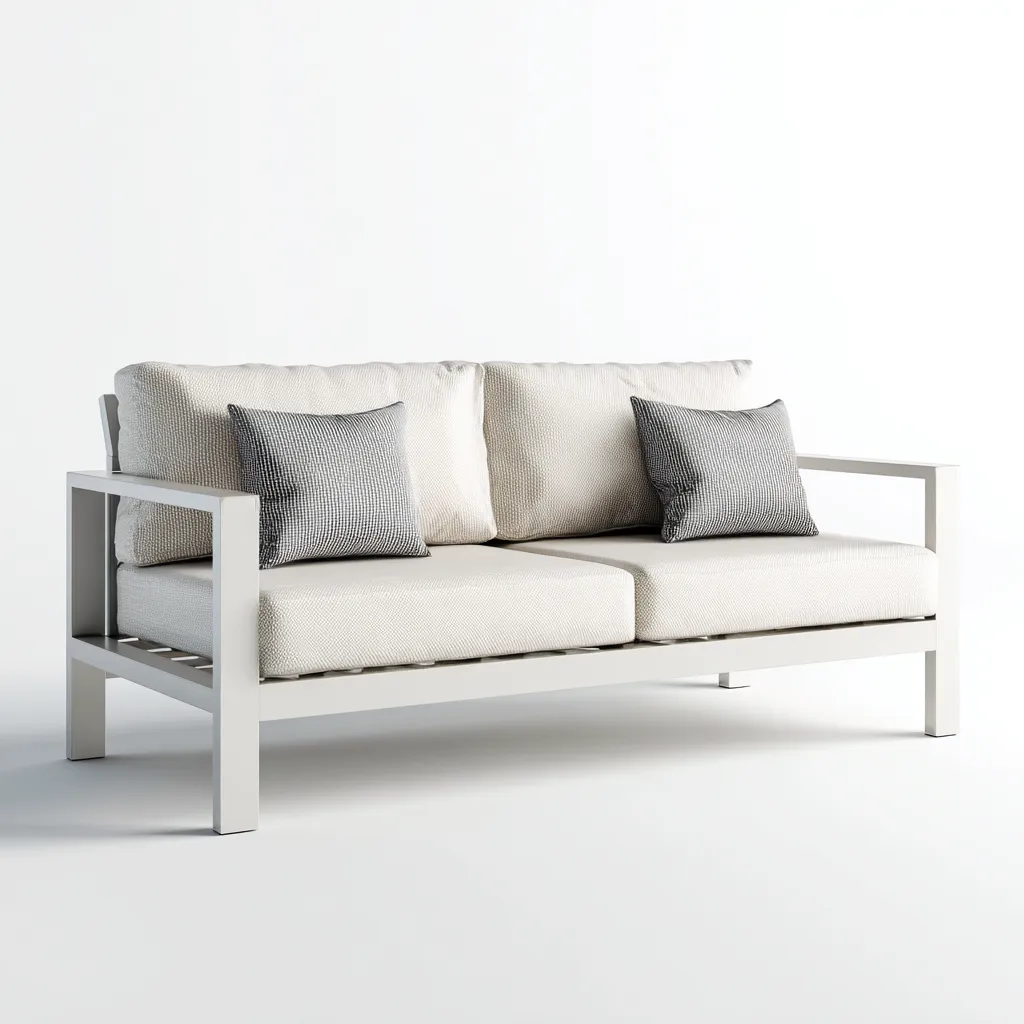 Canapé deux places en aluminium blanc et tissu beige 160x75x80 cm - style moderne - pour salon contemporain-Comfysta