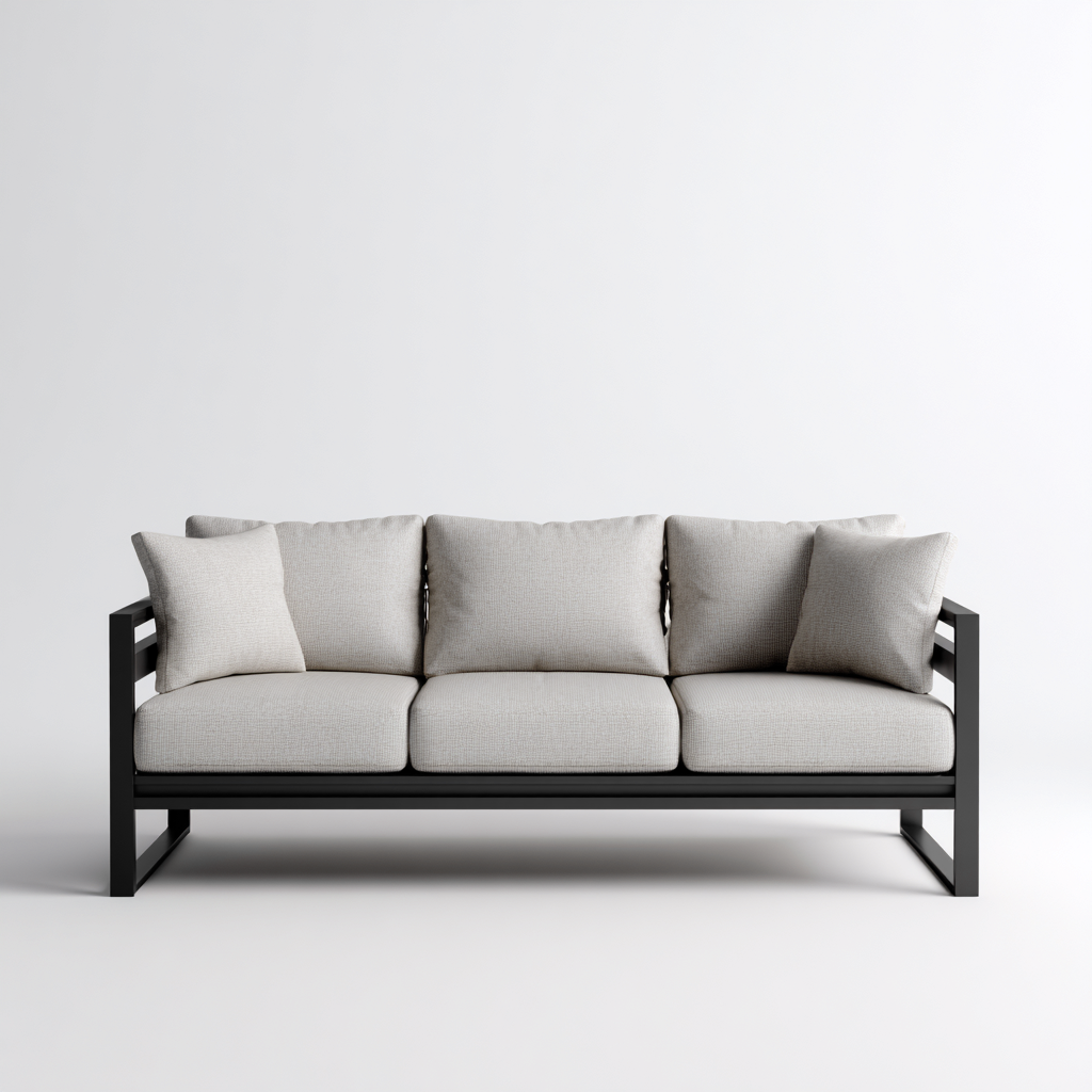 Canapé trois places en aluminium noir et tissu gris clair 190x75x80 cm - style moderne - pour salon contemporain-Comfysta