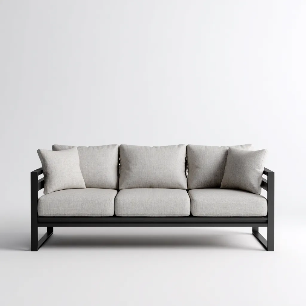 Canapé trois places en aluminium noir et tissu gris clair 190x75x80 cm - style moderne - pour salon contemporain-Comfysta
