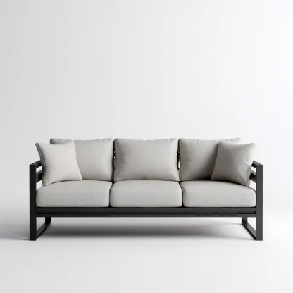 Canapé trois places en aluminium noir et tissu gris clair 190x75x80 cm - style moderne - pour salon contemporain-Comfysta