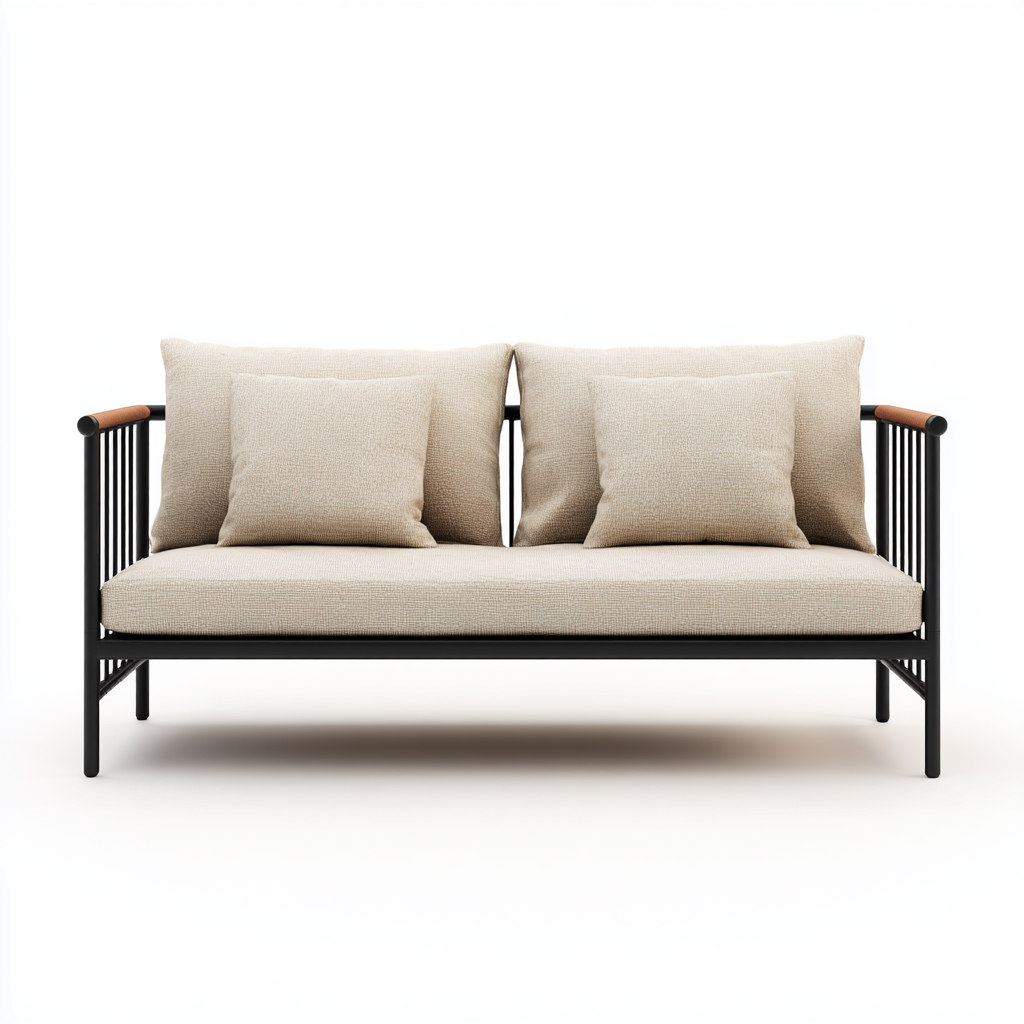 Canapé deux places en métal et tissu beige/noir 160x75x80 cm - style moderne - pour salon contemporain-Comfysta