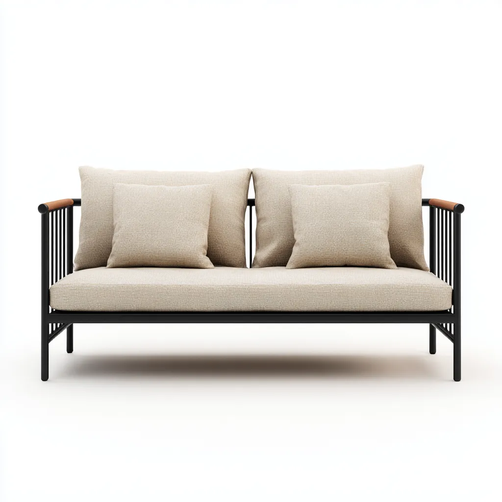 Canapé deux places en métal et tissu beige/noir 160x75x80 cm - style moderne - pour salon contemporain-Comfysta