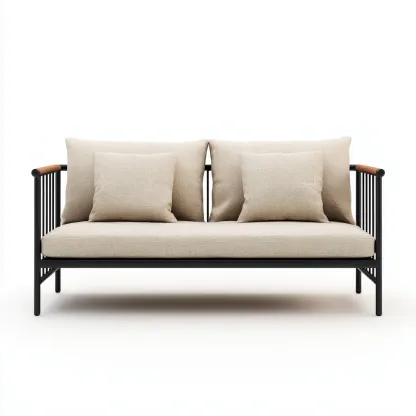 Canapé deux places en métal et tissu beige/noir 160x75x80 cm - style moderne - pour salon contemporain-Comfysta