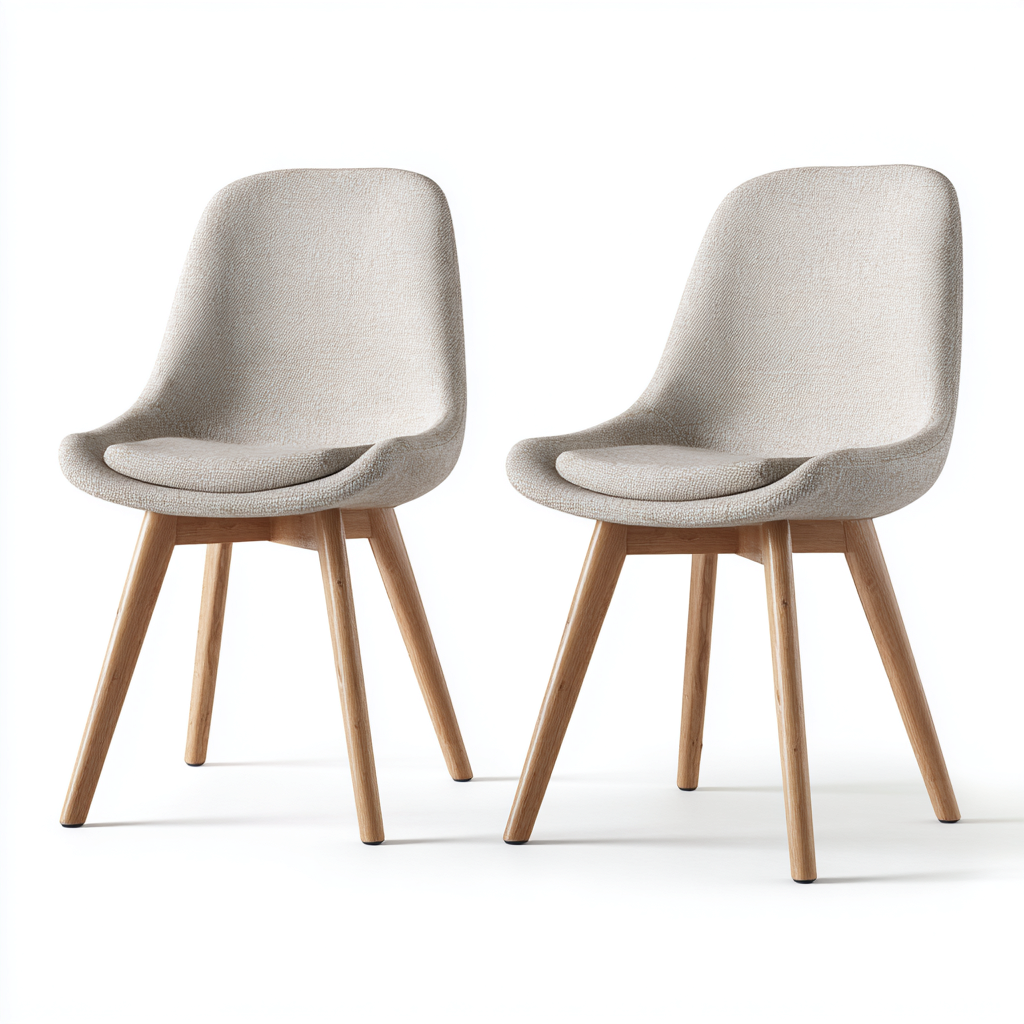 Lot de 2 chaises de salle à manger en tissu et bois 46x52x84 cm - beige/chêne clair - style scandinave moderne-Comfysta