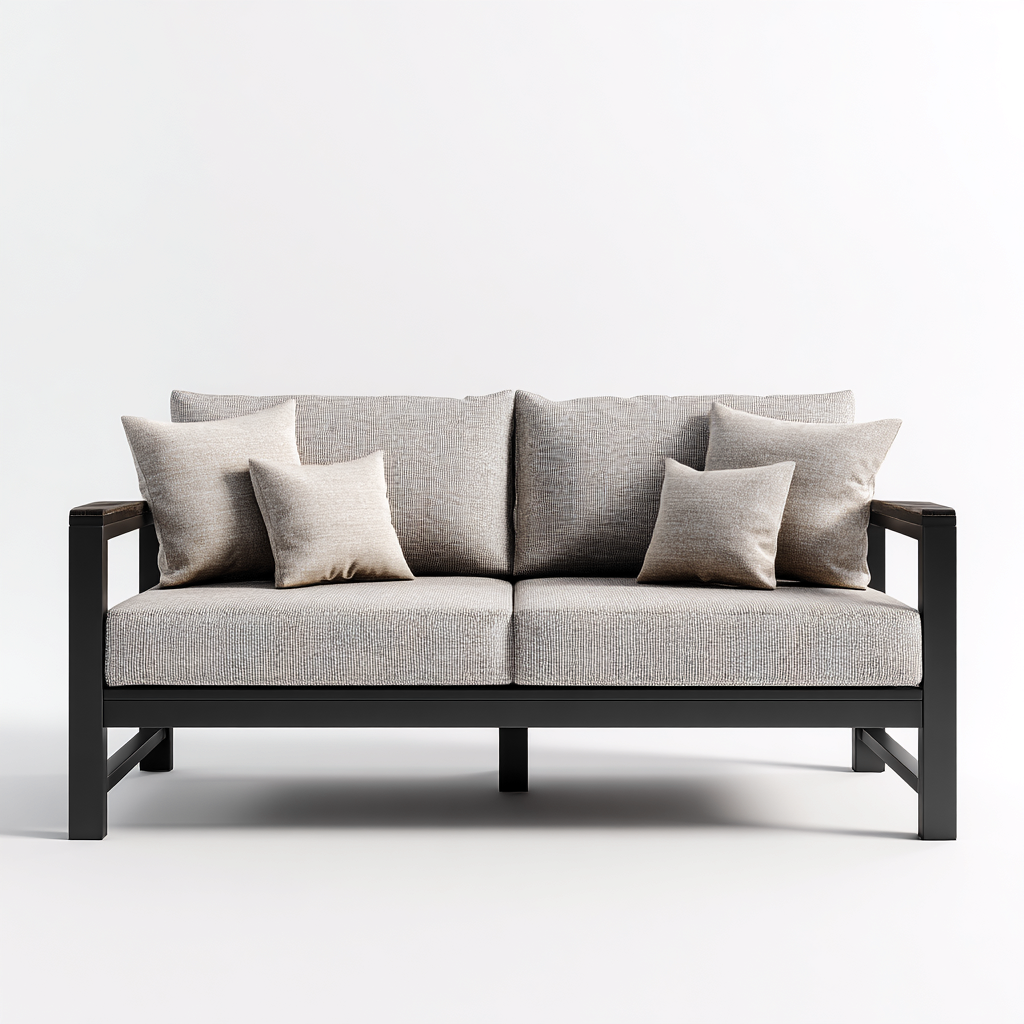 Canapé deux places en tissu beige clair et cadre métallique noir 160x80x85 cm - style moderne minimaliste pour salon-Comfysta