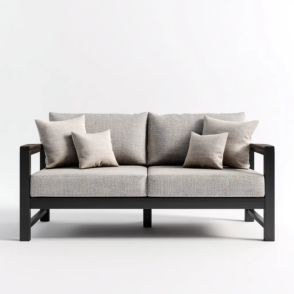 Canapé deux places en tissu beige clair et cadre métallique noir 160x80x85 cm - style moderne minimaliste pour salon-Comfysta