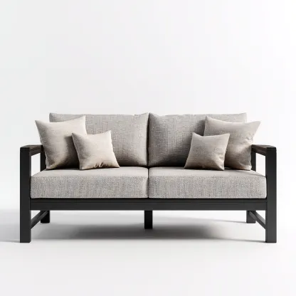 Canapé deux places en tissu beige clair et cadre métallique noir 160x80x85 cm - style moderne minimaliste pour salon-Comfysta