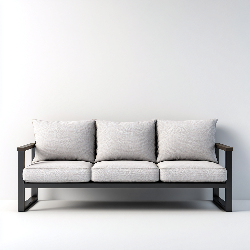 Canapé trois places en tissu gris clair et cadre métallique noir 190x85x85 cm - style moderne minimaliste pour salon-Comfysta