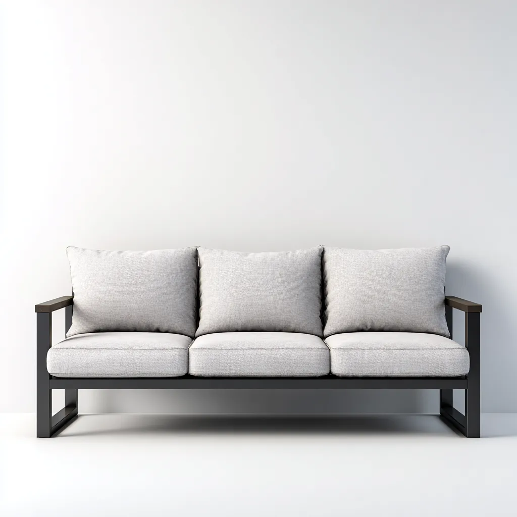 Canapé trois places en tissu gris clair et cadre métallique noir 190x85x85 cm - style moderne minimaliste pour salon-Comfysta