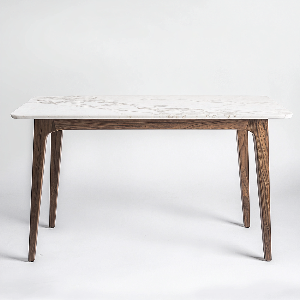 Table de salle à manger rectangulaire en bois et marbre 160x90x75 cm - blanc et brun - design contemporain-Comfysta