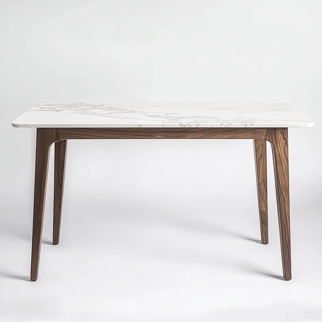 Table de salle à manger rectangulaire en bois et marbre 160x90x75 cm - blanc et brun - design contemporain-Comfysta