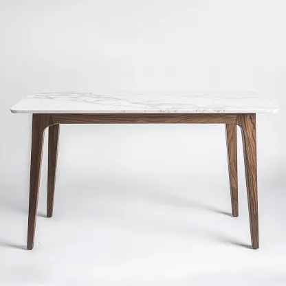 Table de salle à manger rectangulaire en bois et marbre 160x90x75 cm - blanc et brun - design contemporain-Comfysta