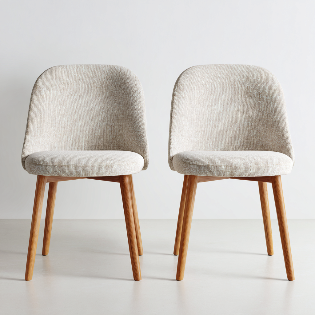 Lot de 2 chaises de salle à manger en tissu et bois 49x55x83 cm - beige clair et chêne - style moderne scandinave-Comfysta