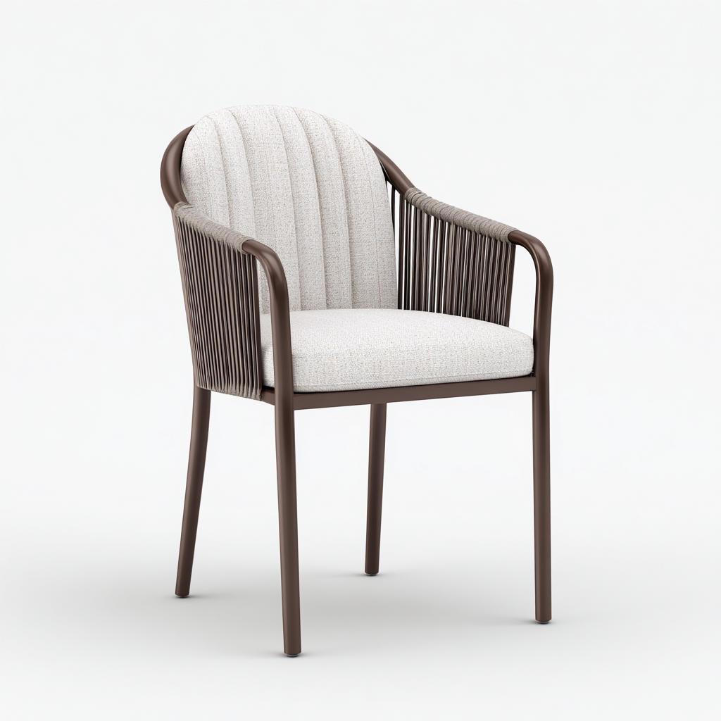 Chaise de salle à manger en métal et corde tressée 55x58x82 cm - beige et brun foncé - style contemporain-Comfysta