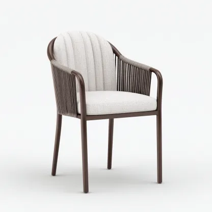 Chaise de salle à manger en métal et corde tressée 55x58x82 cm - beige et brun foncé - style contemporain-Comfysta