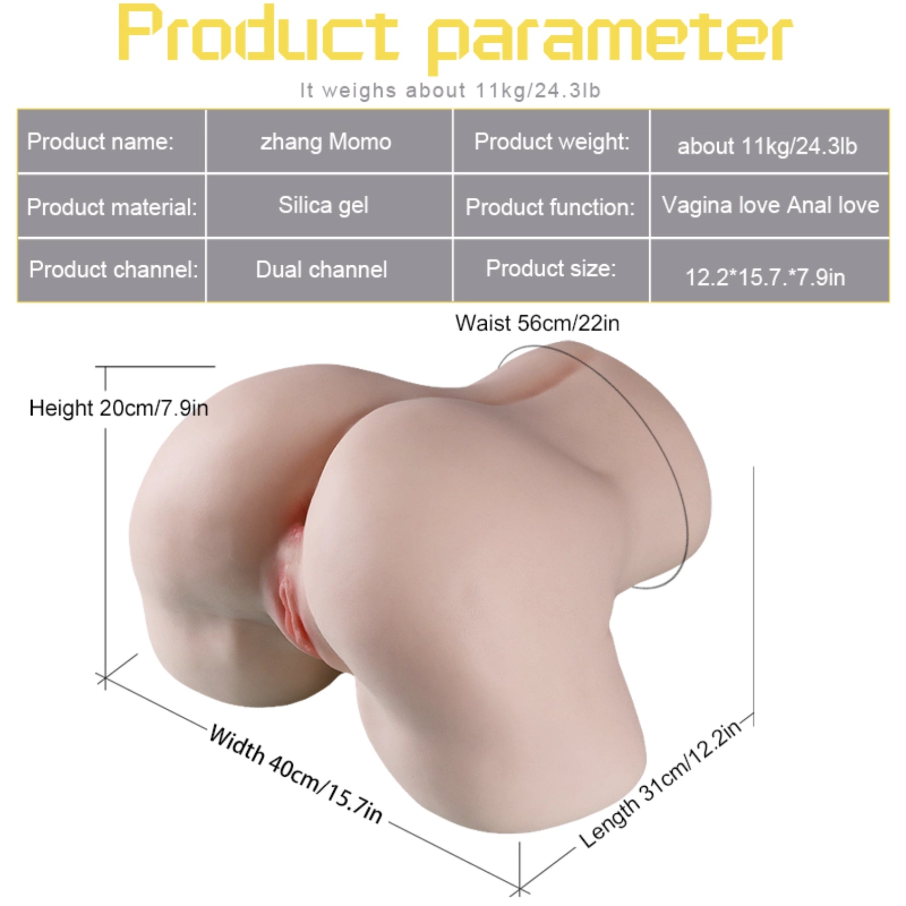 A23-24.3lbs-Luxury BBW Silicone Sex Doll Torso – Life-Size Doggy Style with Dual Channels