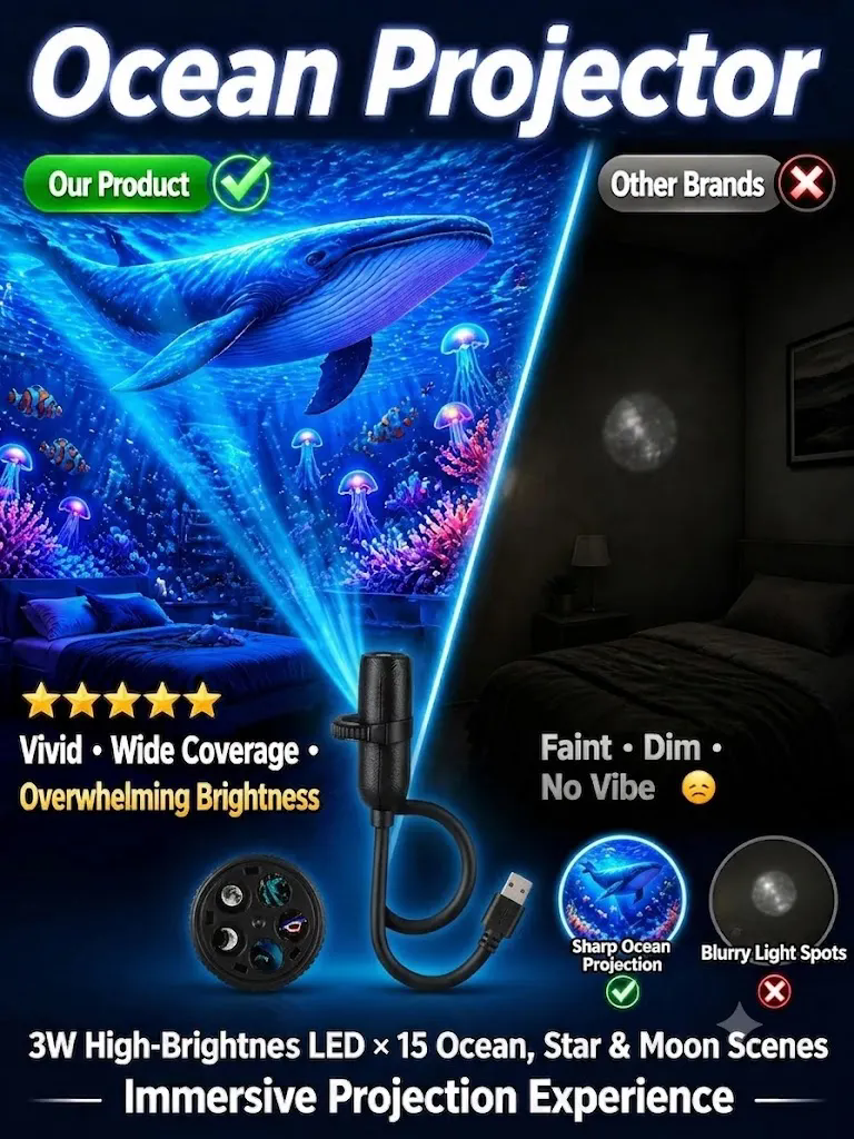 Ocean and Starry Sky Projection Lamp🌌 3s quick film swap | Galaxy/aurora/nature/holiday multi-scenes, all-year atmosphere