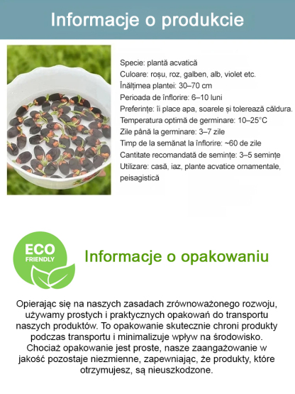 🏆 Nasiona nagrodzone złotym medalem w konkursie bonsai; nawet początkujący mogą wyhodować wspaniałe kwiaty lotosu.💧 Czysta uprawa w wodzie – przynosi szczęście i bogactwo do domu🌿 Hitem wśród ogrodników – idealny na prezent i do własnej kolekcji