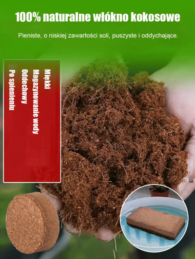 Dziesięcioletnia ziemia odżywcza z włókna kokosowego bez potrzeby nawożenia🪴 Pęcznieje 15-krotnie po dodaniu wody – z jednej kostki cały ogród warzywny🌴 Czysty torf kokosowy z importu – 10 lat bez nawożenia dla leniwych ogrodników