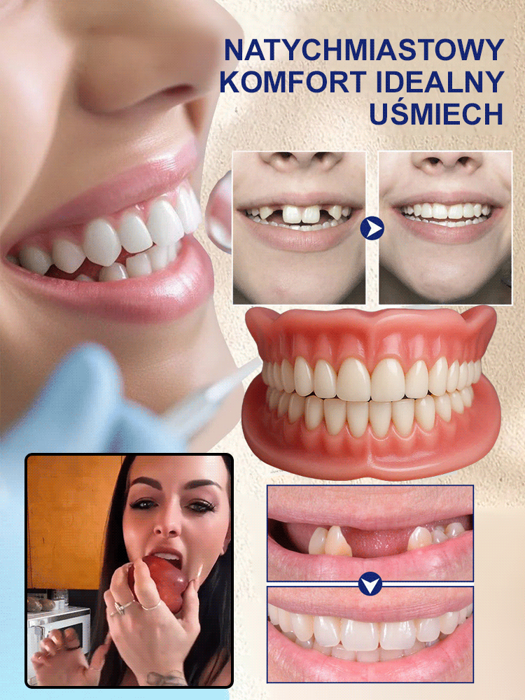 Bez kleju i dentysty, pasuje w sekundę, jesz wszystko bez bólu. Drugi produkt gratis