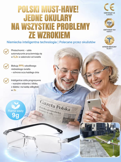 Niemiecka inteligentna technologia | Photochromic | wewnątrz i na zewnątrzbez wymiany | 99% ochrony UV | pełna ochrona Twoich oczu