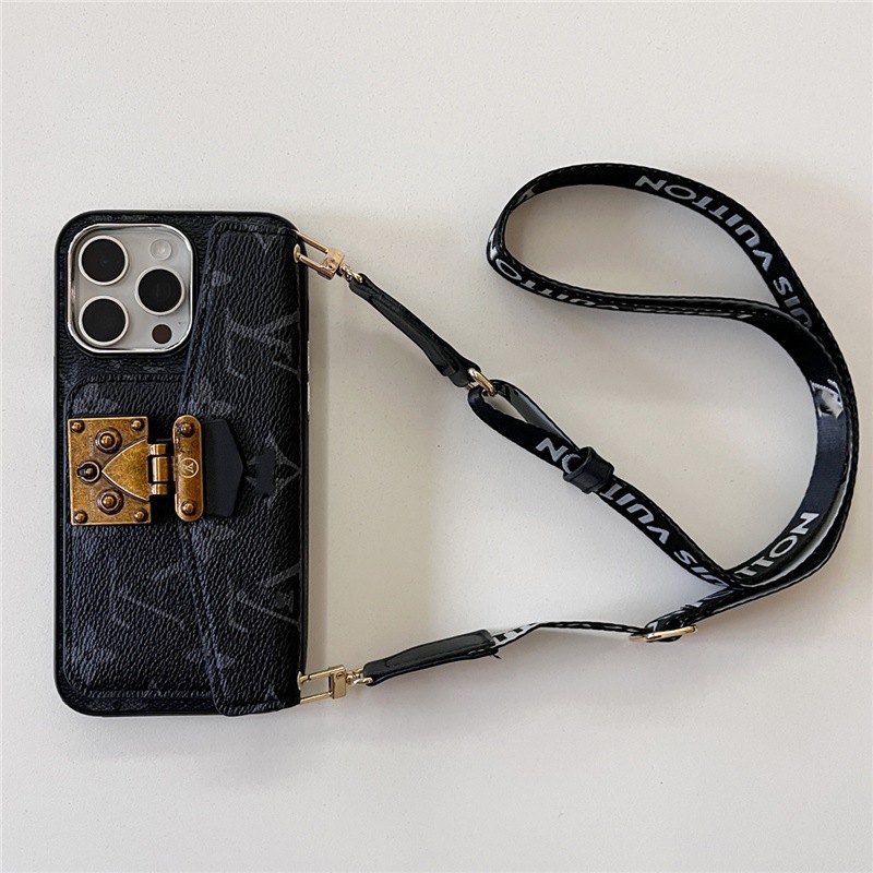 Luxury Monogram Crossbody Case for iPhone 16 Pro Max / 15 – Card Slot & Trendy Strap Design