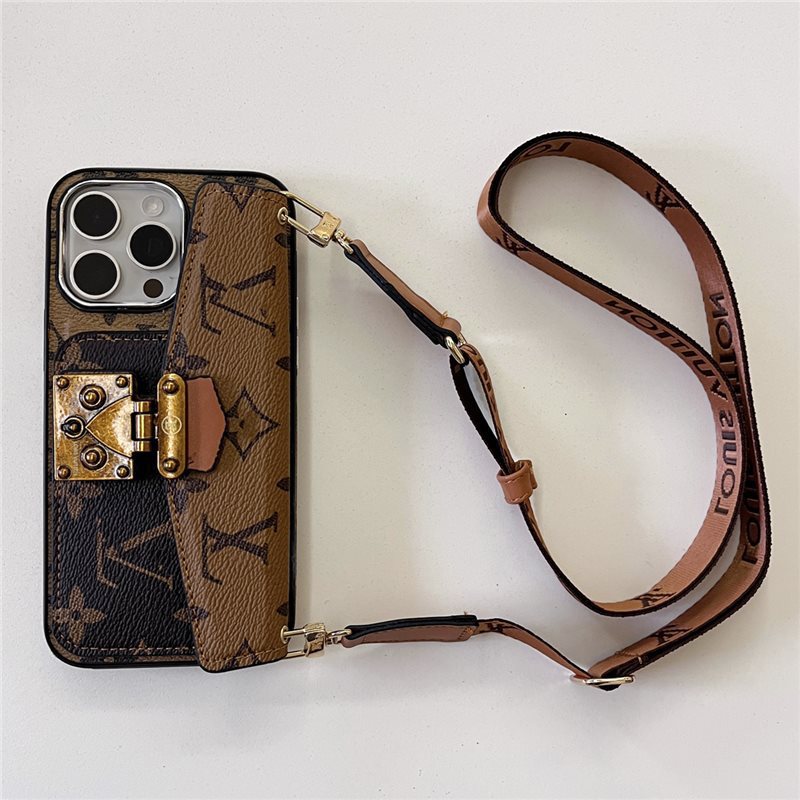 Luxury Monogram Crossbody Case for iPhone 16 Pro Max / 15 – Card Slot & Trendy Strap Design