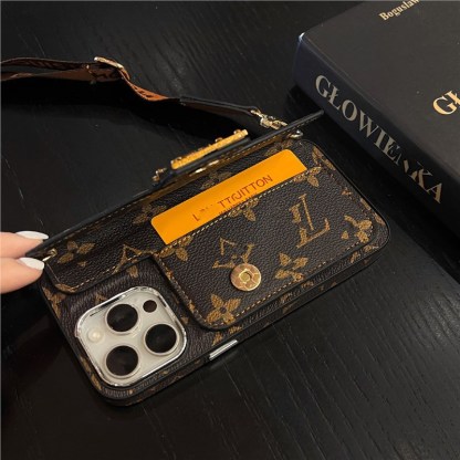 Luxury Monogram Crossbody Case for iPhone 16 Pro Max / 15 – Card Slot & Trendy Strap Design