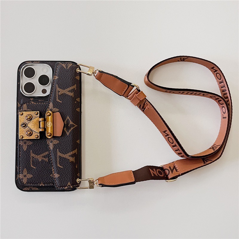 Luxury Monogram Crossbody Case for iPhone 16 Pro Max / 15 – Card Slot & Trendy Strap Design