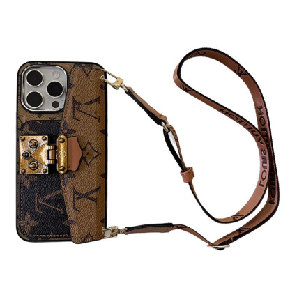 Luxury Monogram Crossbody Case for iPhone 16 Pro Max / 15 – Card Slot & Trendy Strap Design