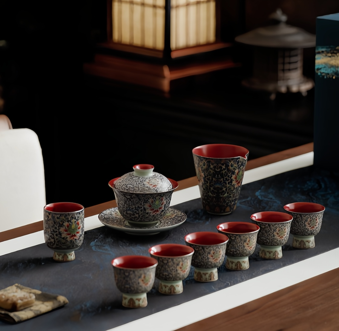 Handcrafted Gongfu Tea Set with Red Glaze Interior