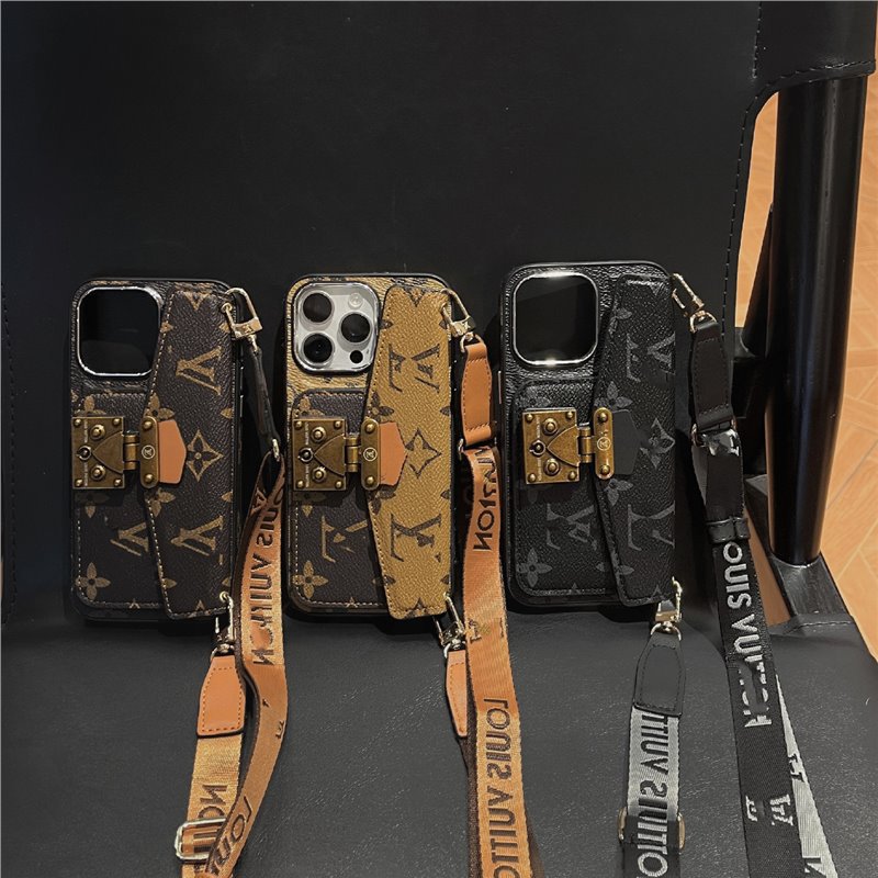 Luxury Monogram Crossbody Case for iPhone 16 Pro Max / 15 – Card Slot & Trendy Strap Design