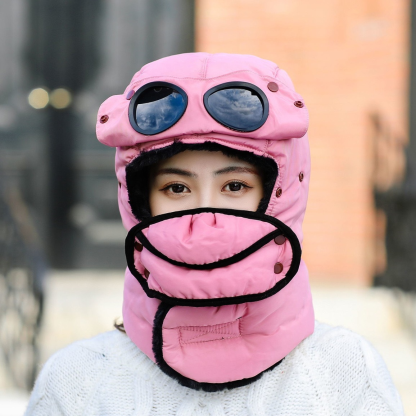 Winter Thermal Hat with Glasses Windproof Ski Mask Cap Fashion Warm Hat for Cycling