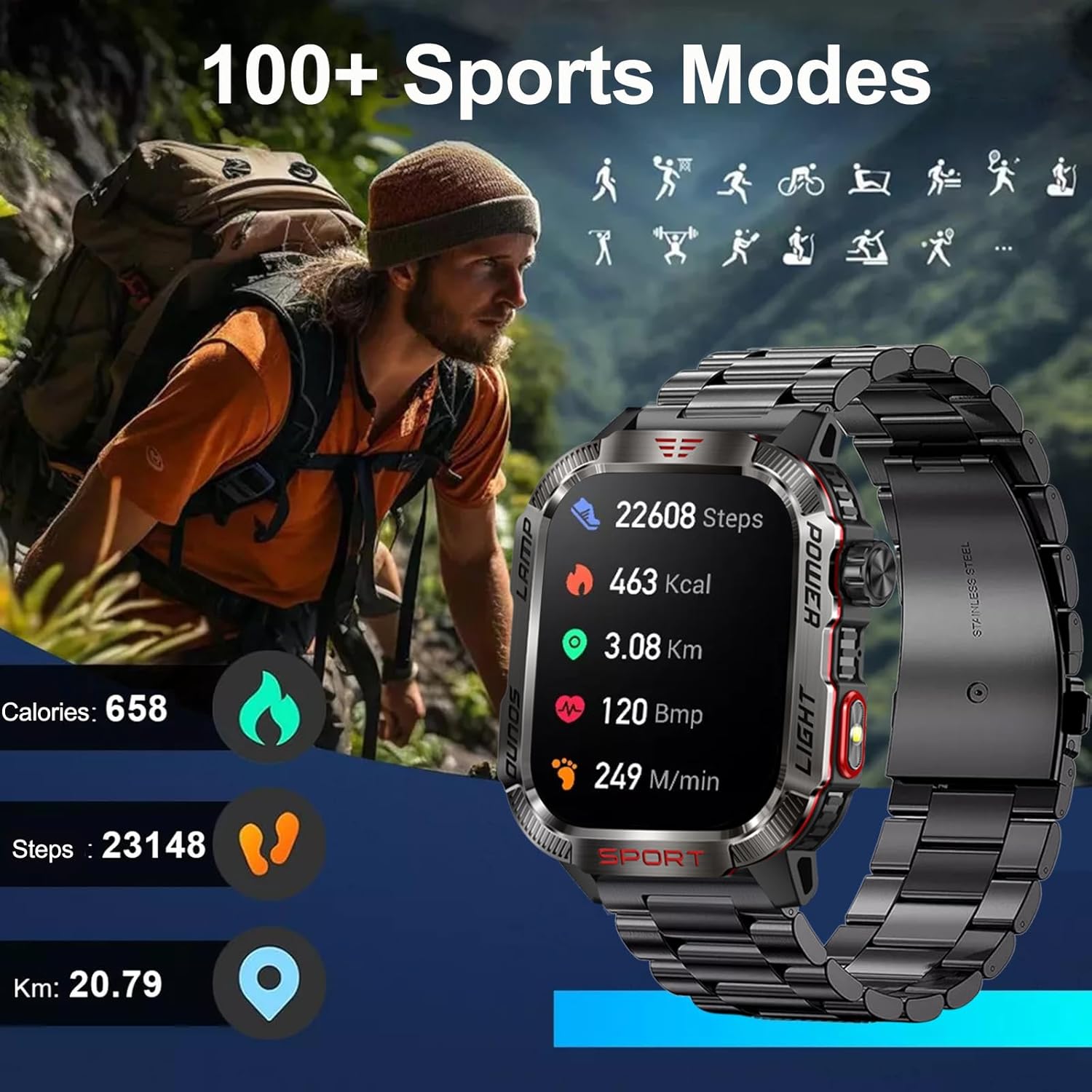 Men's Military Outdoor Sports Smart Watch for Android & IOS