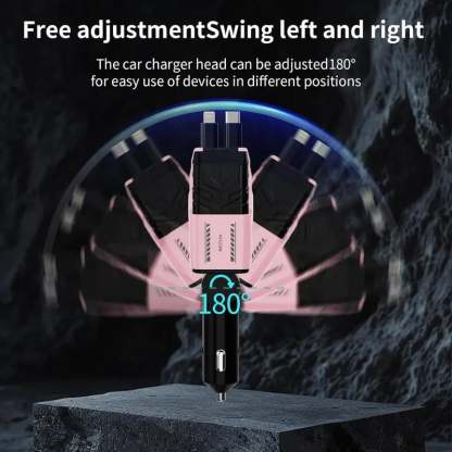 Retractable Car Charger 4 in 1 USB C Fast Charging Adapter with Dual Charge Port