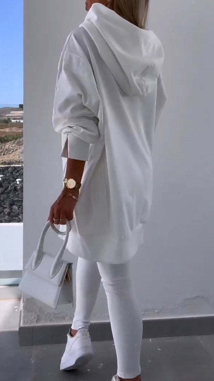 Two-piece Slit Hooded Sweatshirt Set