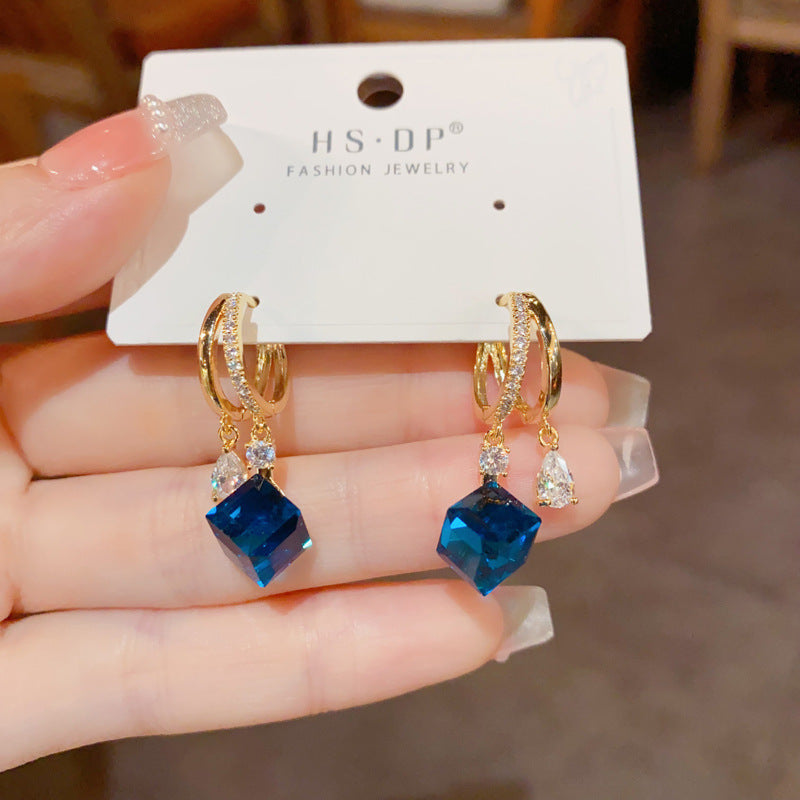 Blue Artificial Crystal Earrings