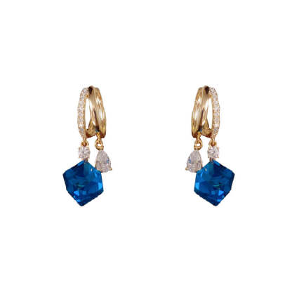 Blue Artificial Crystal Earrings