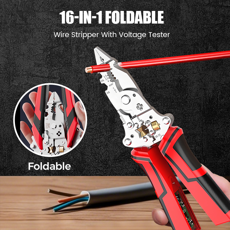 16-in-1 Foldable Multifunctional Wire Stripper With Voltage Tester
