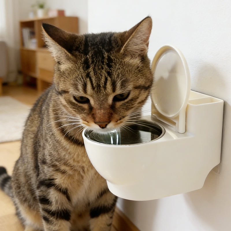 Gamelle murale pour chat en forme de toilette