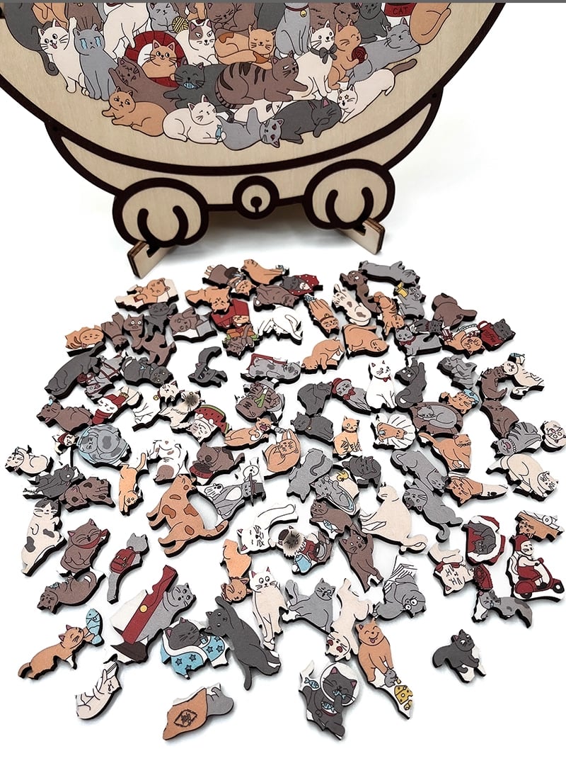 🎁Valentine's Day  Sale 49% OFF🎅135-Piece Morandi-Colored Cat Shaped Wooden Jigsaw Puzzle